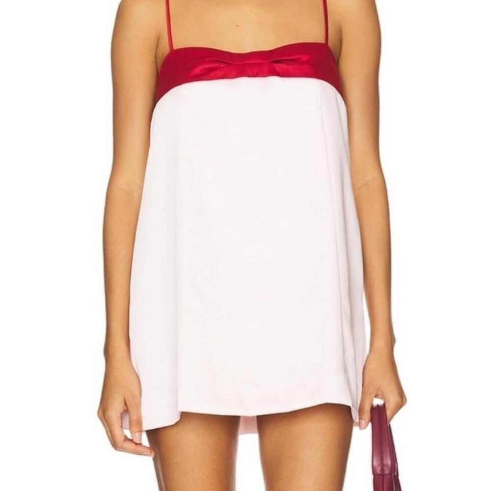 Free People Verano Pink Red Satin Mini Dress Bow Detail Size XS NWT